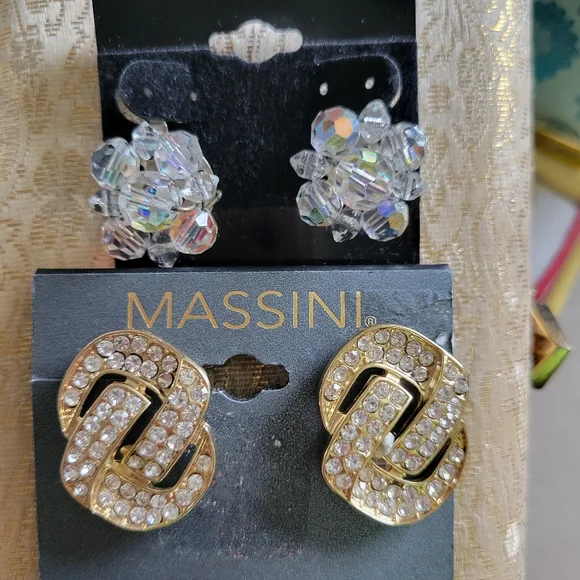 Clip-On Earrings ~ Vintage - Now ~ MCM Beaded Crystal & Current Rhinestone ~ 2pr - Picture 7 of 14